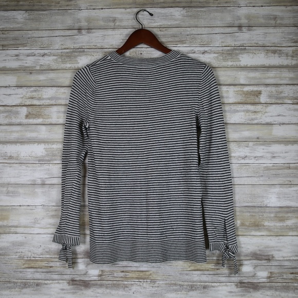 Loft White and Black Stripes Bow Sleeve Top sz XS - Picture 5 of 6